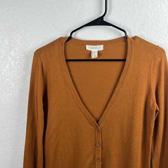 Forever 21 Women's V-Neck Button-Up Cardigan Brown Sz S Long Sleeve Office Core - Picture 4 of 8